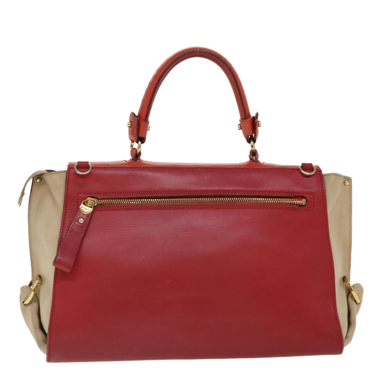 Salvatore Ferragamo Sofia Hand Bag Leather 2way Red Beige Auth 39627 - 0