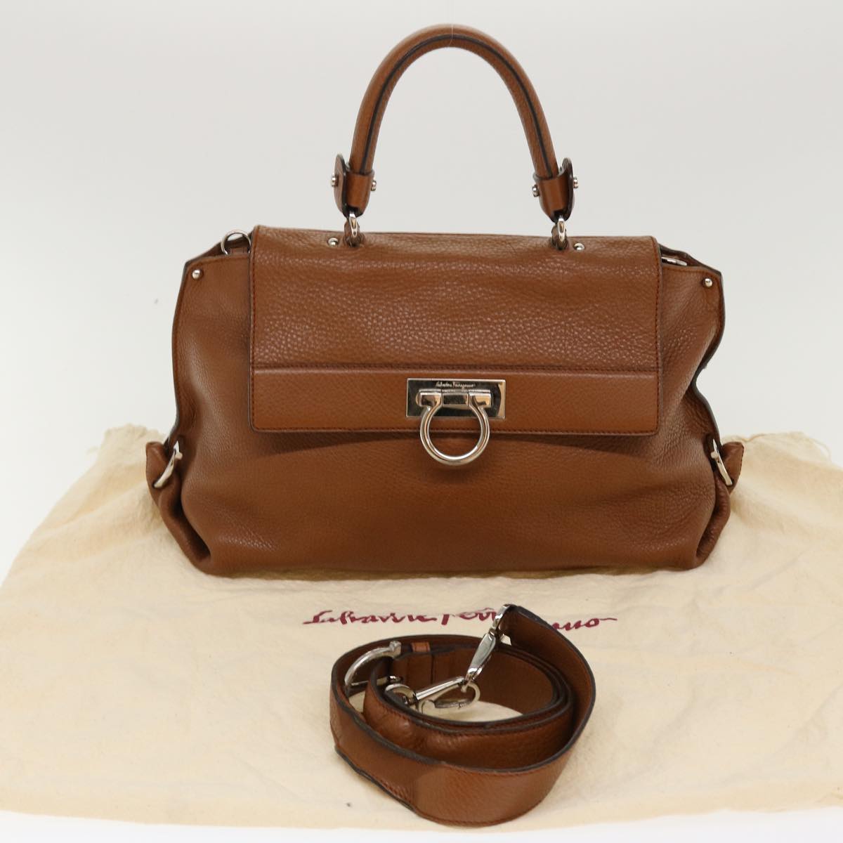 Salvatore Ferragamo Sofia Hand Bag Leather 2way Brown Auth 39632