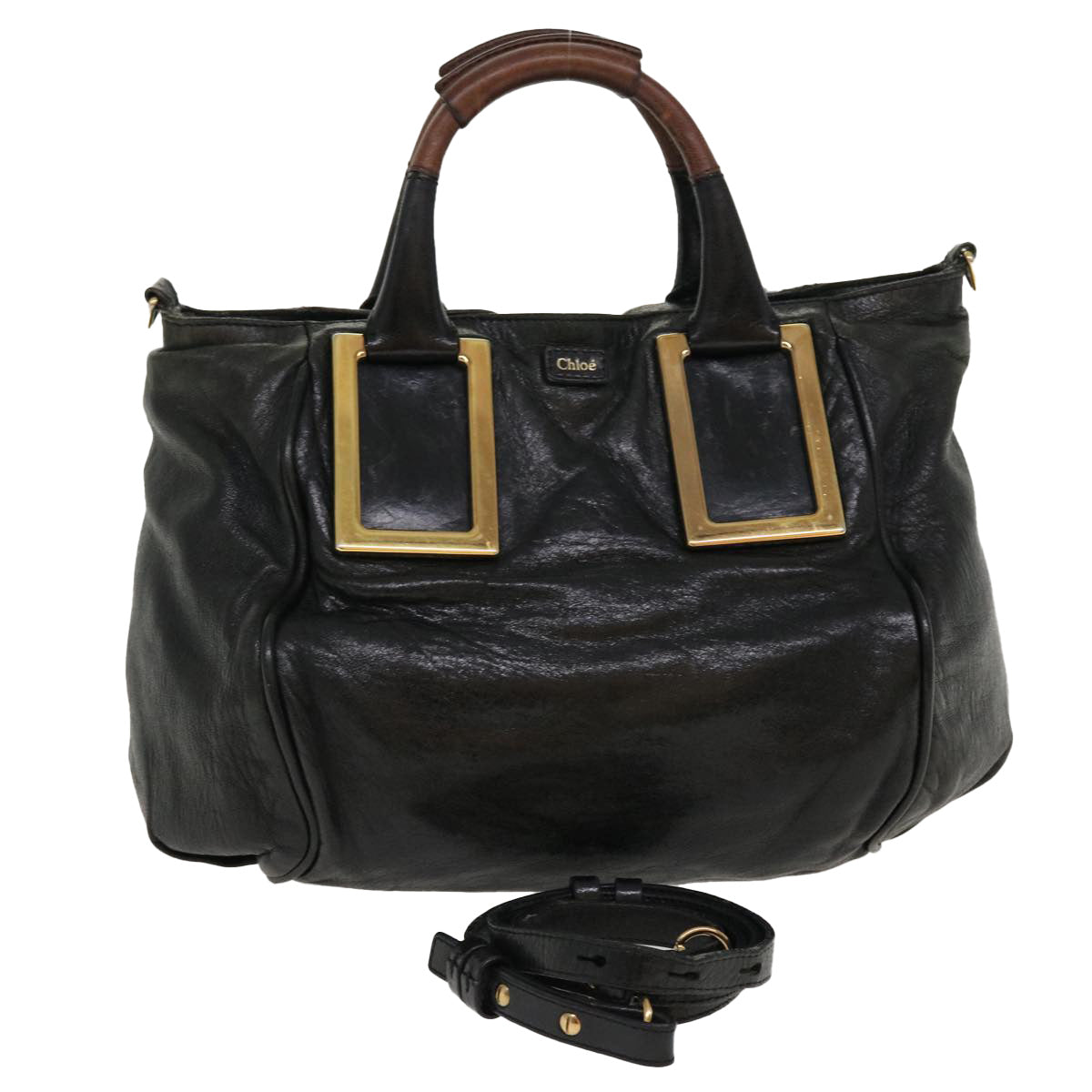 Chloe Hand Bag Leather 2way Black Auth 39634