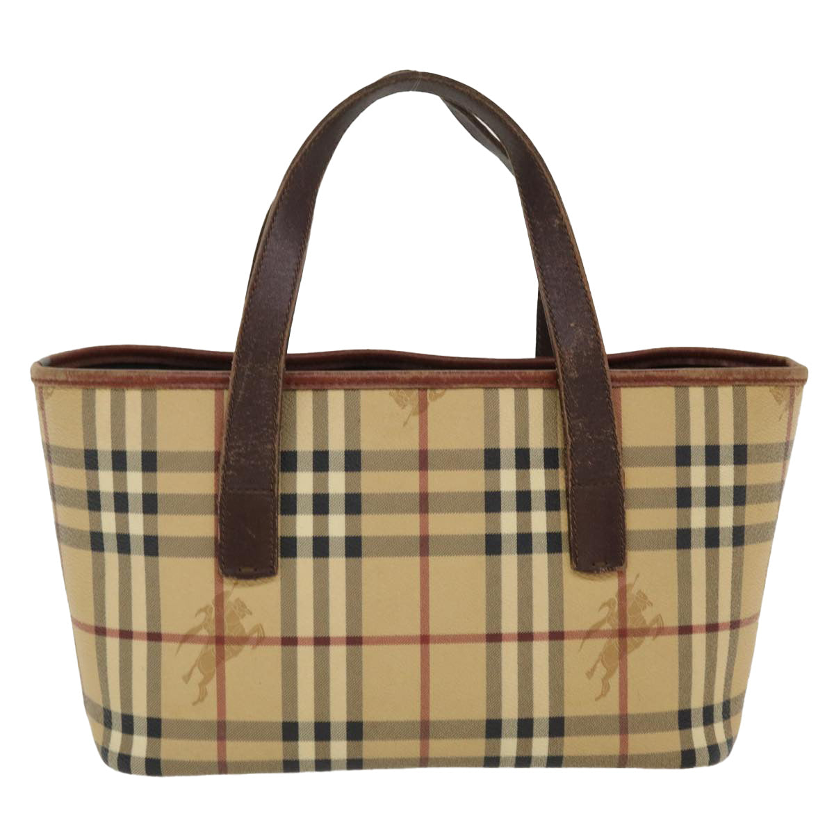 BURBERRY Nova Check Hand Bag PVC Leather Beige Brown black Auth 39638