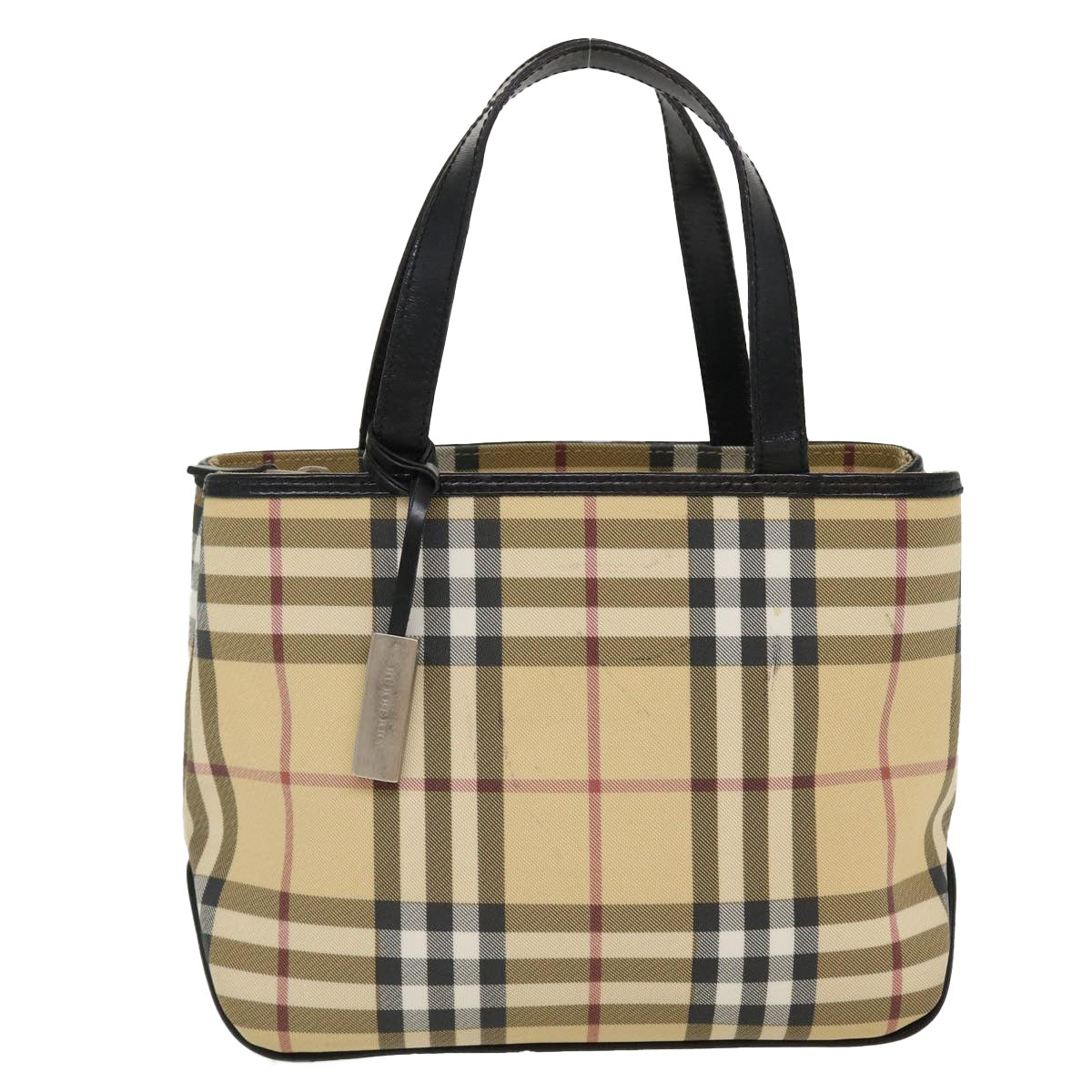 BURBERRY Nova Check Hand Bag PVC Leather Beige Red black Auth 39639