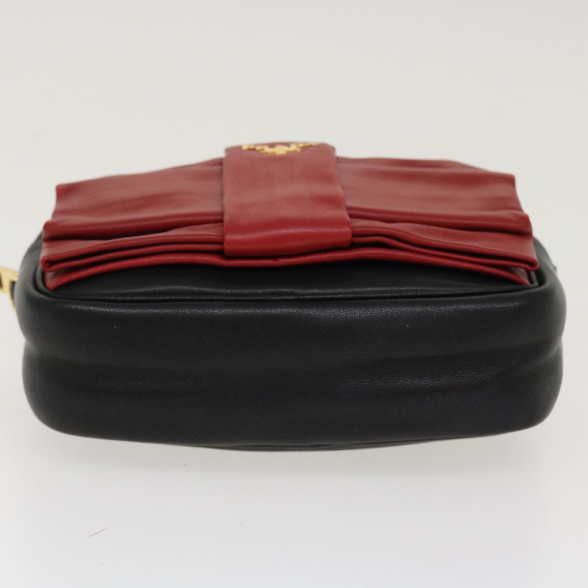 PRADA Ribbon Shoulder Bag Leather Red Black Auth 39645A