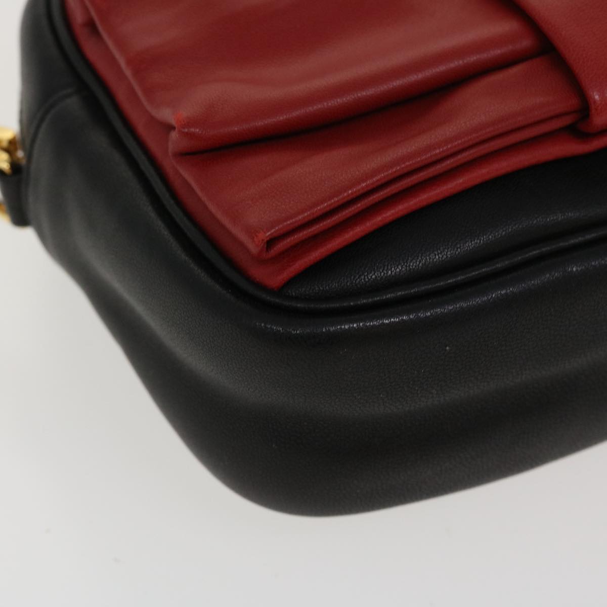 PRADA Ribbon Shoulder Bag Leather Red Black Auth 39645A