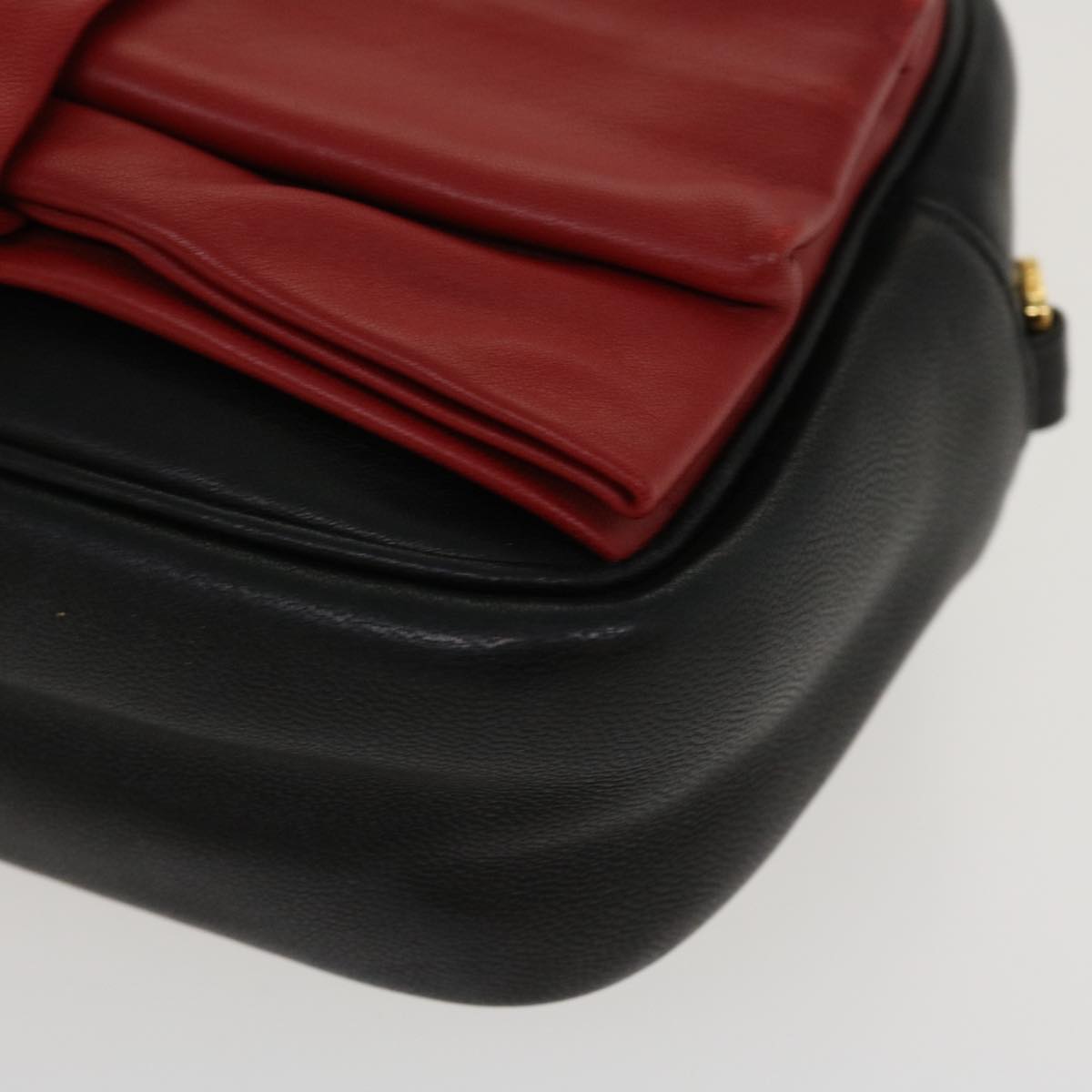 PRADA Ribbon Shoulder Bag Leather Red Black Auth 39645A