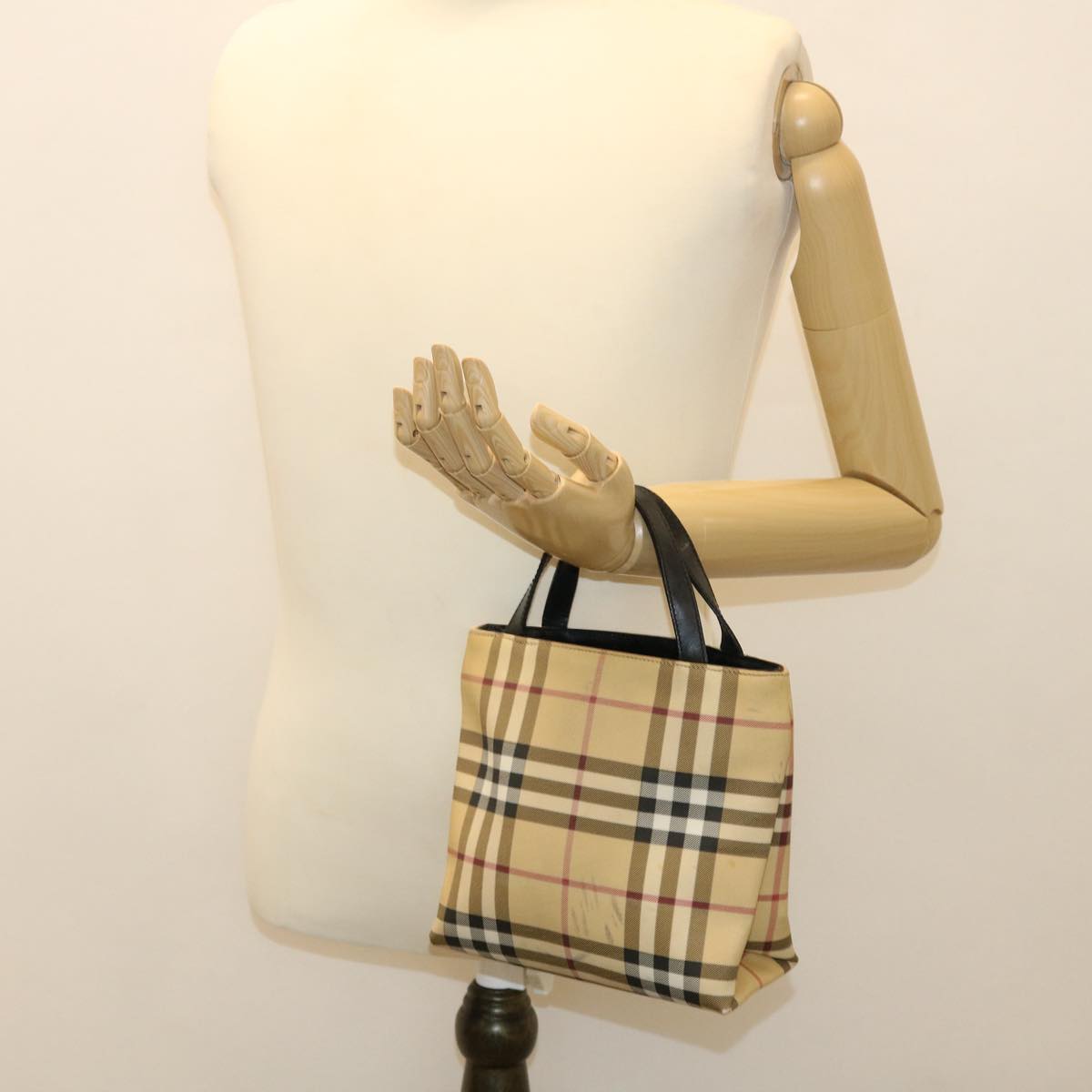 BURBERRY Nova Check Hand Bag Nylon Beige Auth 39653