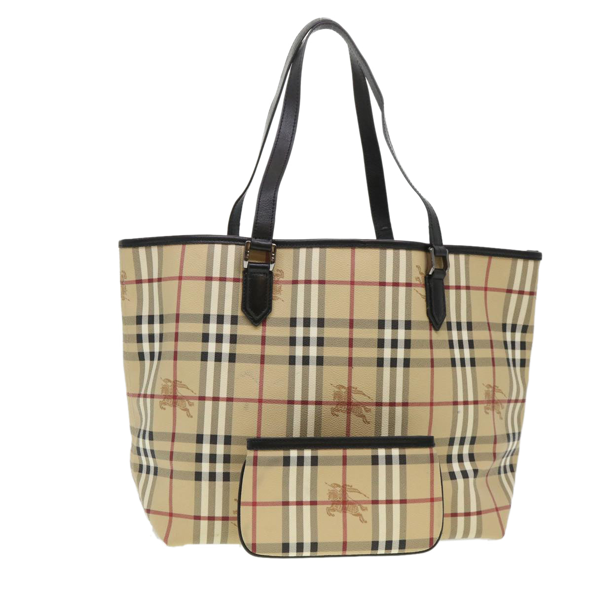 BURBERRY Nova Check Tote Bag PVC Leather Beige Auth 39657