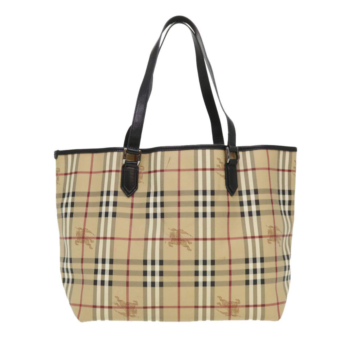 BURBERRY Nova Check Tote Bag PVC Leather Beige Auth 39657