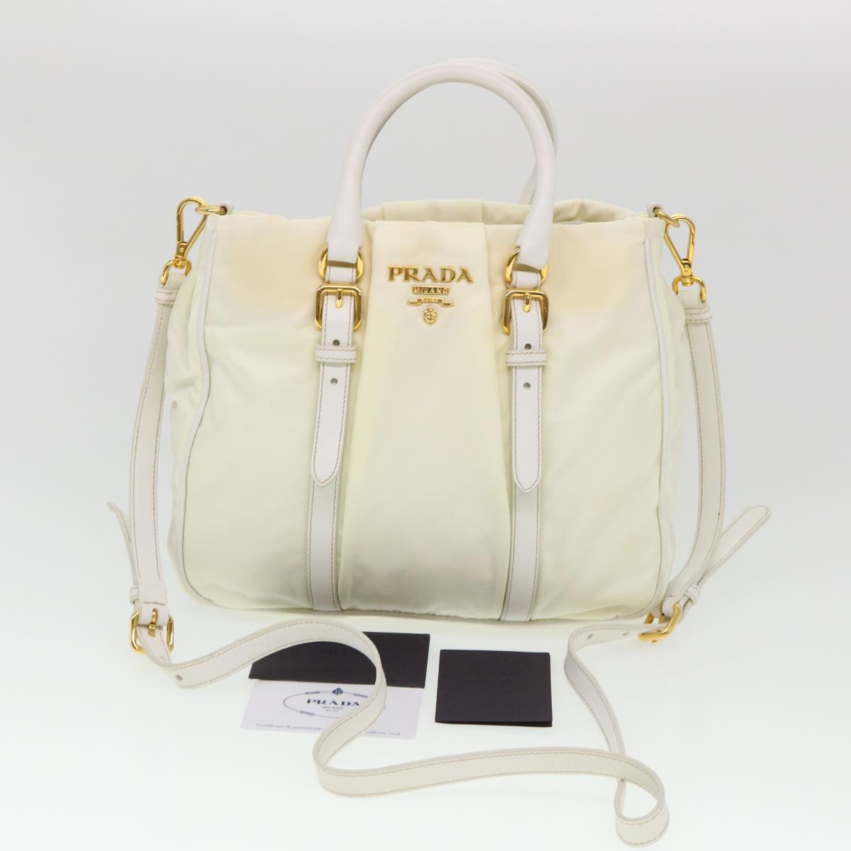 PRADA Hand Bag Nylon 2way White Auth 39688