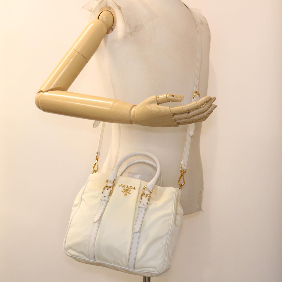 PRADA Hand Bag Nylon 2way White Auth 39688