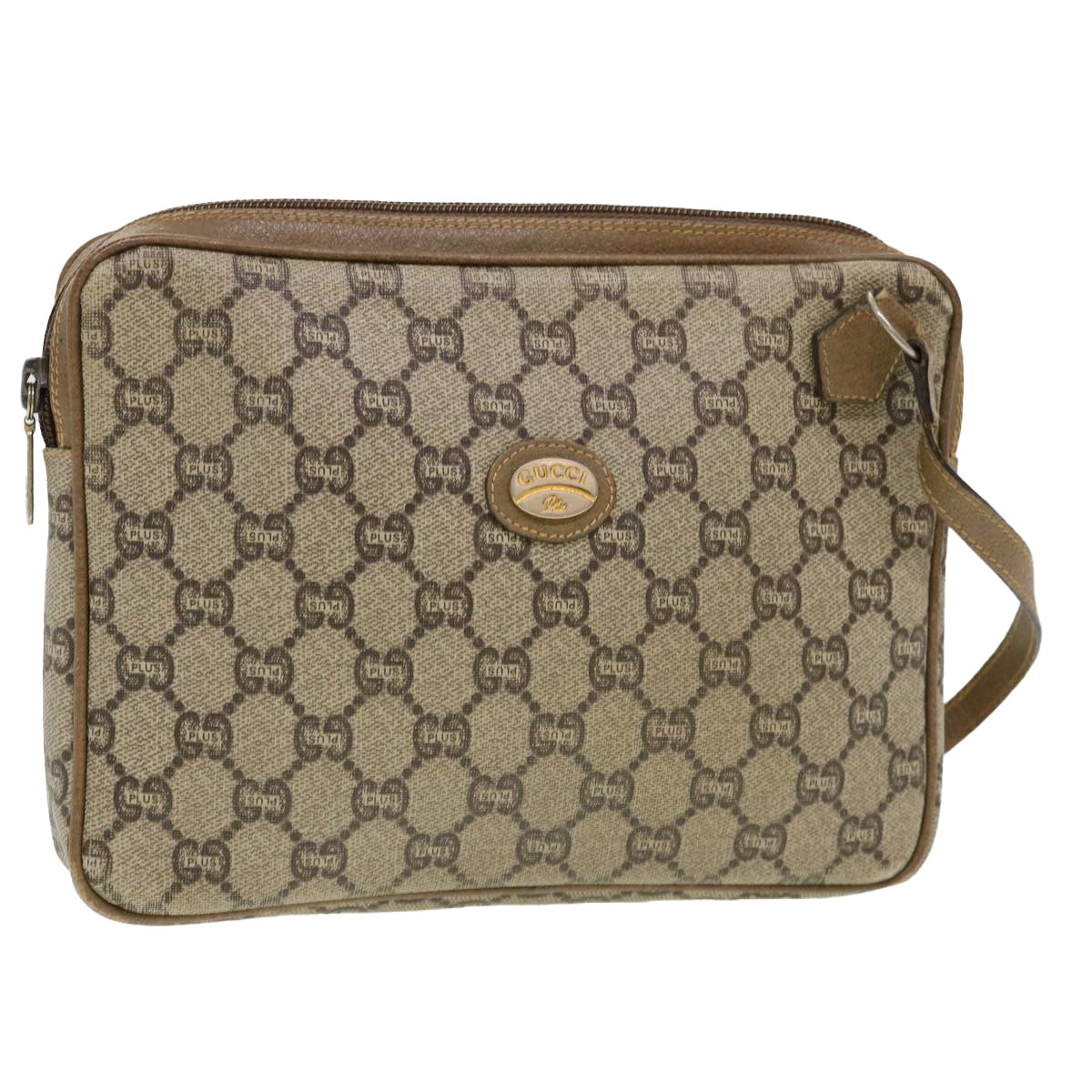 GUCCI GG Plus Canvas Clutch Bag PVC Leather Beige Auth 39703