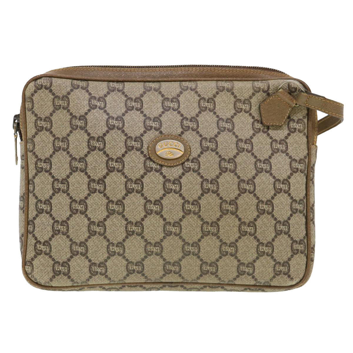 GUCCI GG Plus Canvas Clutch Bag PVC Leather Beige Auth 39703