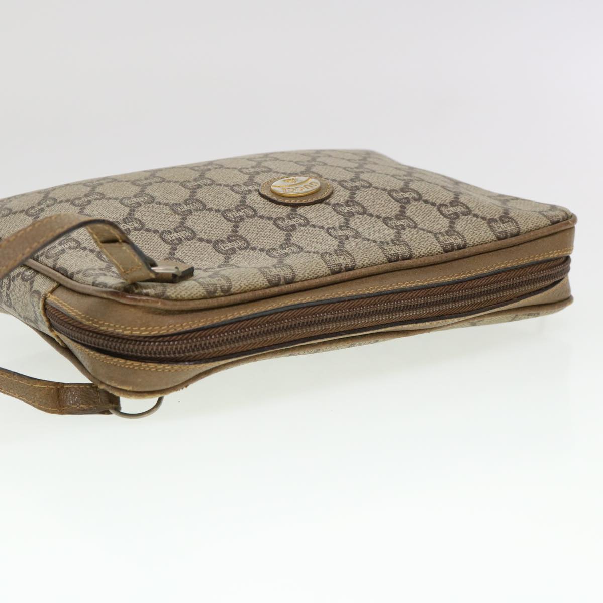 GUCCI GG Plus Canvas Clutch Bag PVC Leather Beige Auth 39703