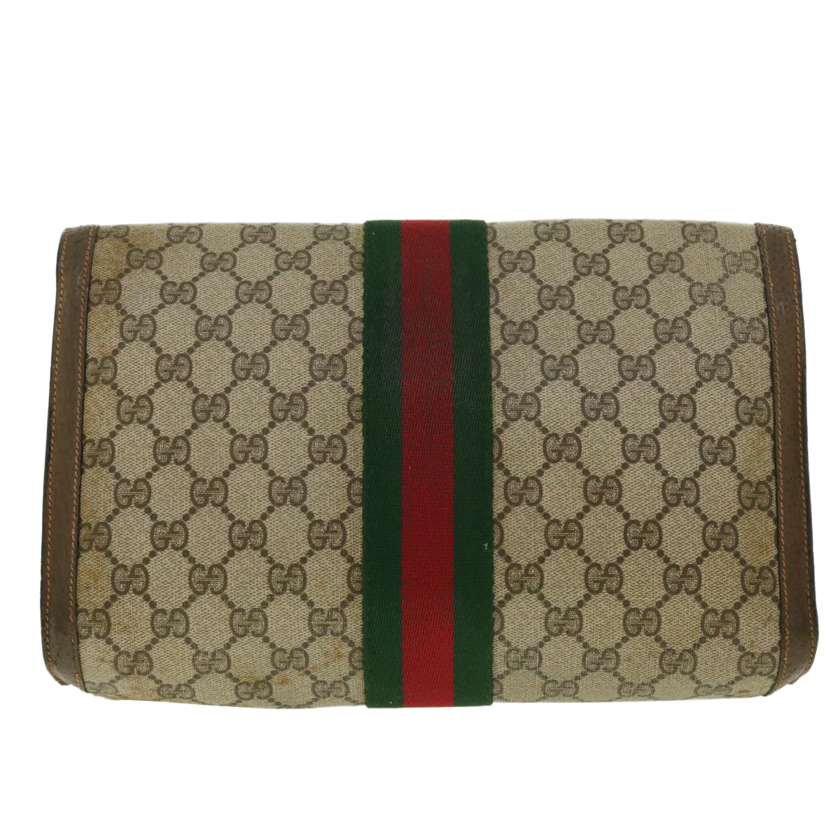 GUCCI GG Canvas Web Sherry Line Clutch Bag Beige Red Green 89.01.007 Auth 39747 - 0