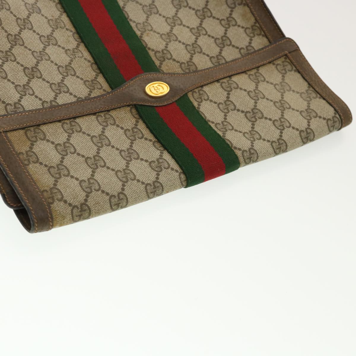 GUCCI GG Canvas Web Sherry Line Clutch Bag Beige Red Green 89.01.007 Auth 39747