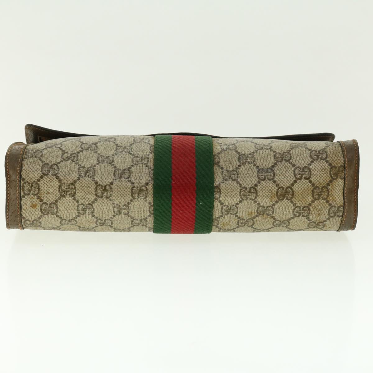 GUCCI GG Canvas Web Sherry Line Clutch Bag Beige Red Green 89.01.007 Auth 39747