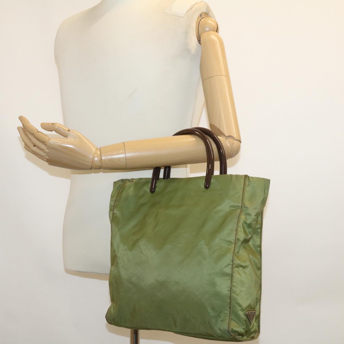 PRADA Hand Bag Nylon Khaki Auth 39752