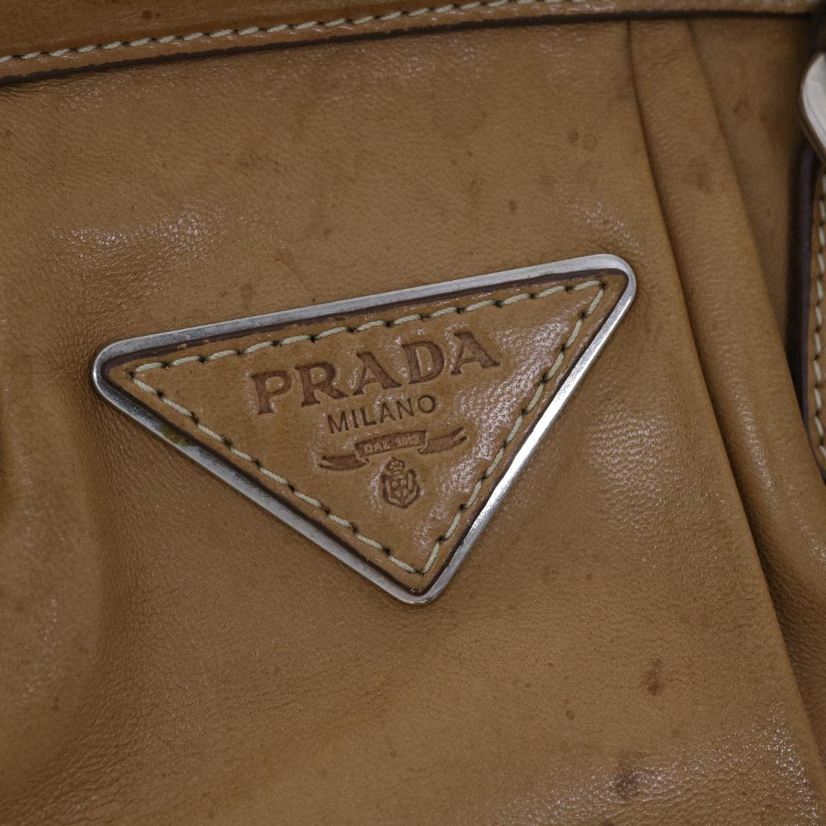 PRADA Hand Bag Leather Beige Auth 39770