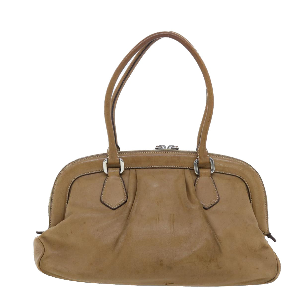 PRADA Hand Bag Leather Beige Auth 39770 - 0
