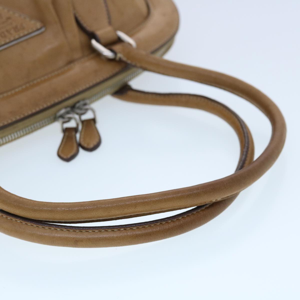 PRADA Hand Bag Leather Beige Auth 39770