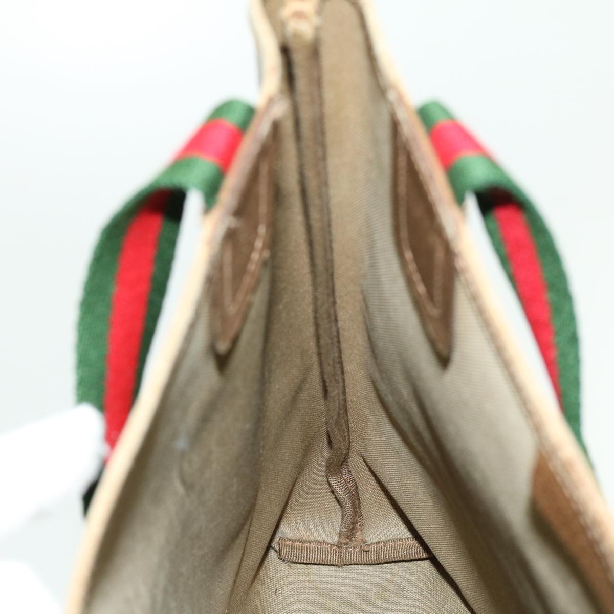 GUCCI GG Canvas Web Sherry Line Tote Bag Beige Red Green 120.02.003 Auth 39772