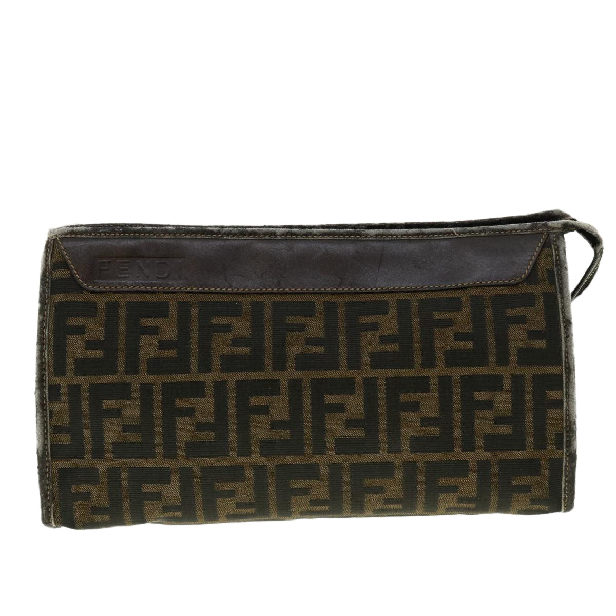 FENDI Zucca Canvas Clutch Bag Black Brown 2201-26533-089 Auth 39773