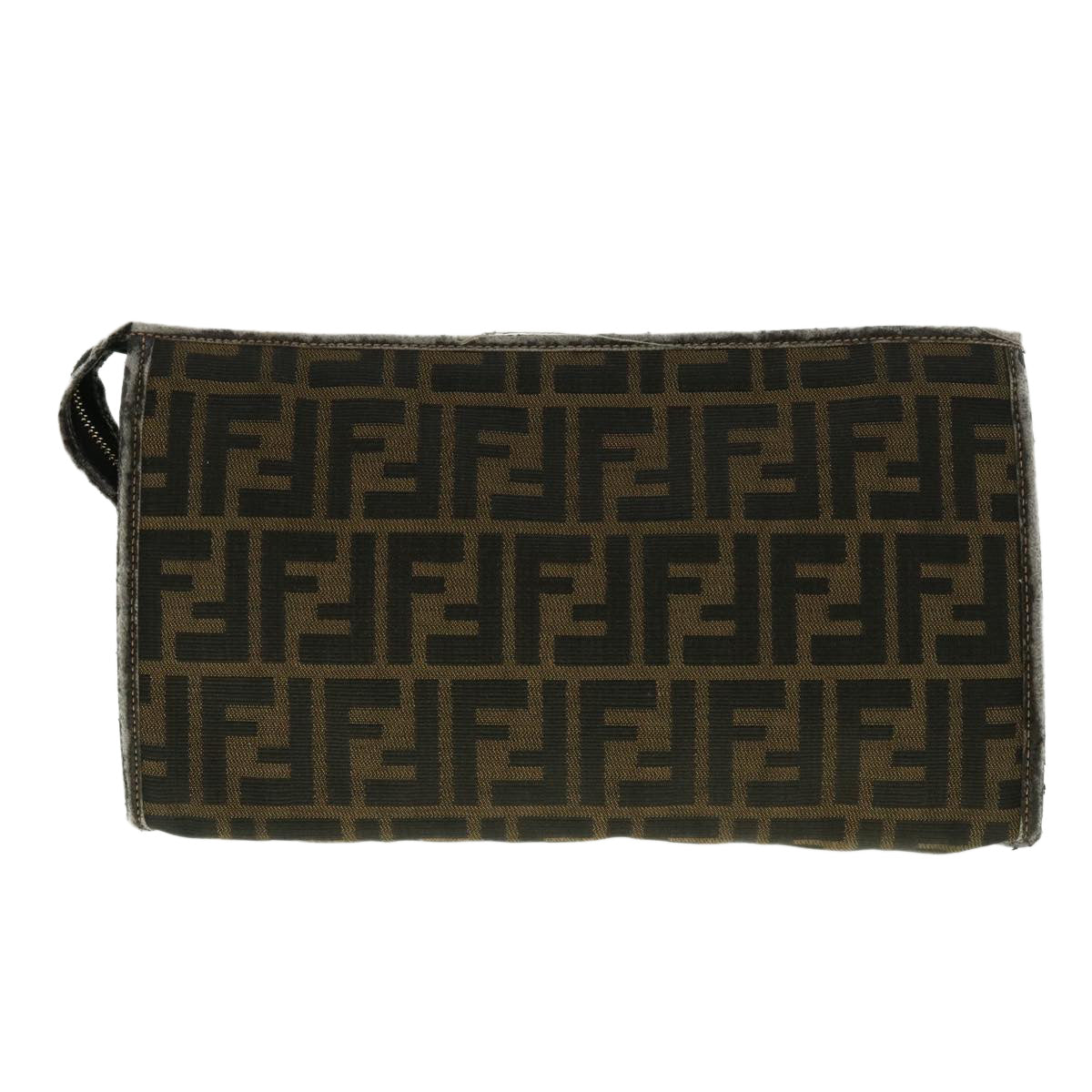 FENDI Zucca Canvas Clutch Bag Black Brown 2201-26533-089 Auth 39773