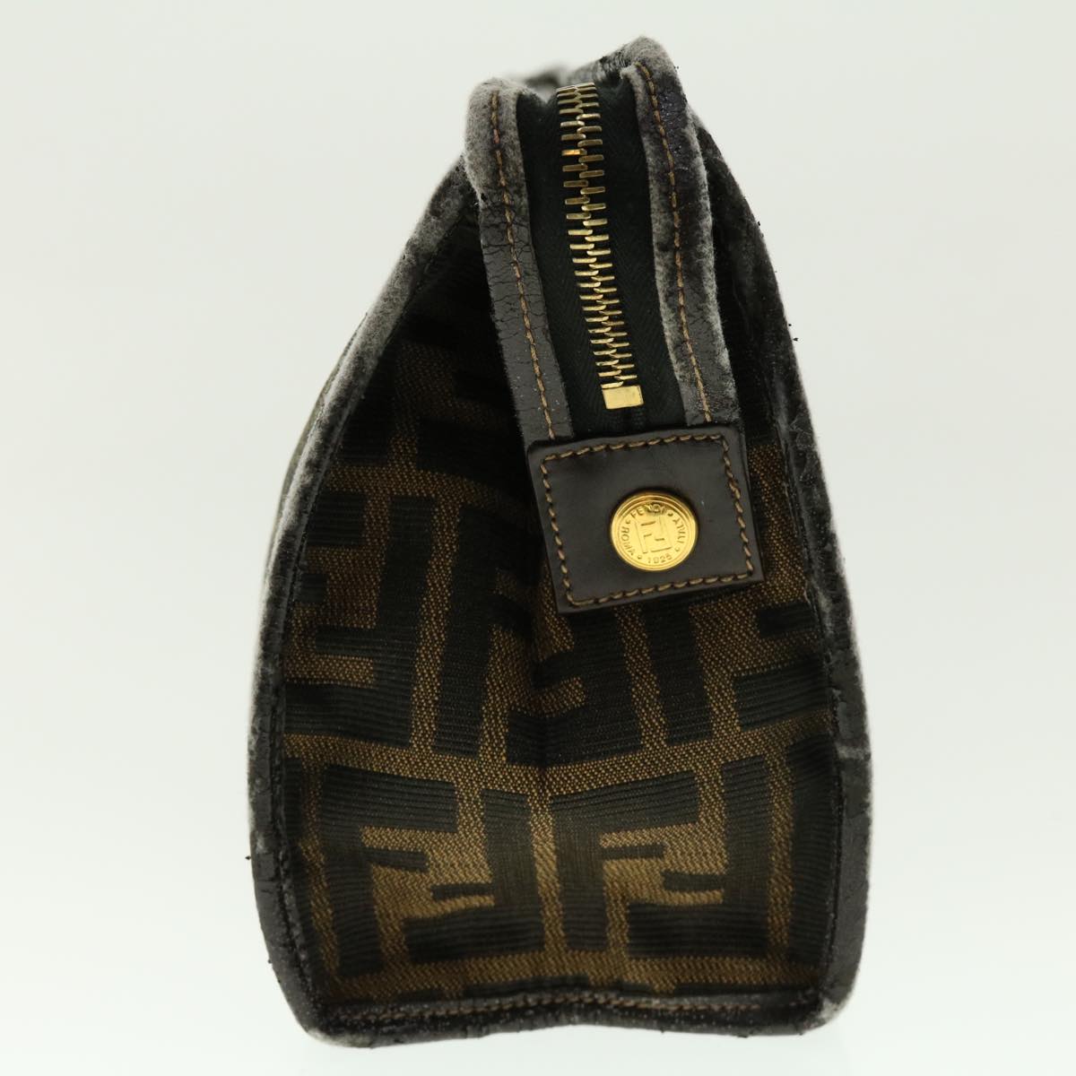 FENDI Zucca Canvas Clutch Bag Black Brown 2201-26533-089 Auth 39773