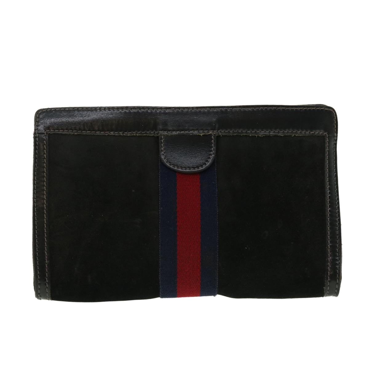 GUCCI Sherry Line Clutch Bag Suede Leather Black Red Navy Auth 39781