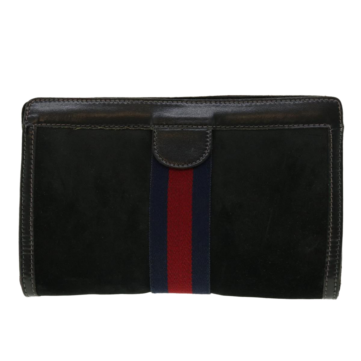 GUCCI Sherry Line Clutch Bag Suede Leather Black Red Navy Auth 39781 - 0