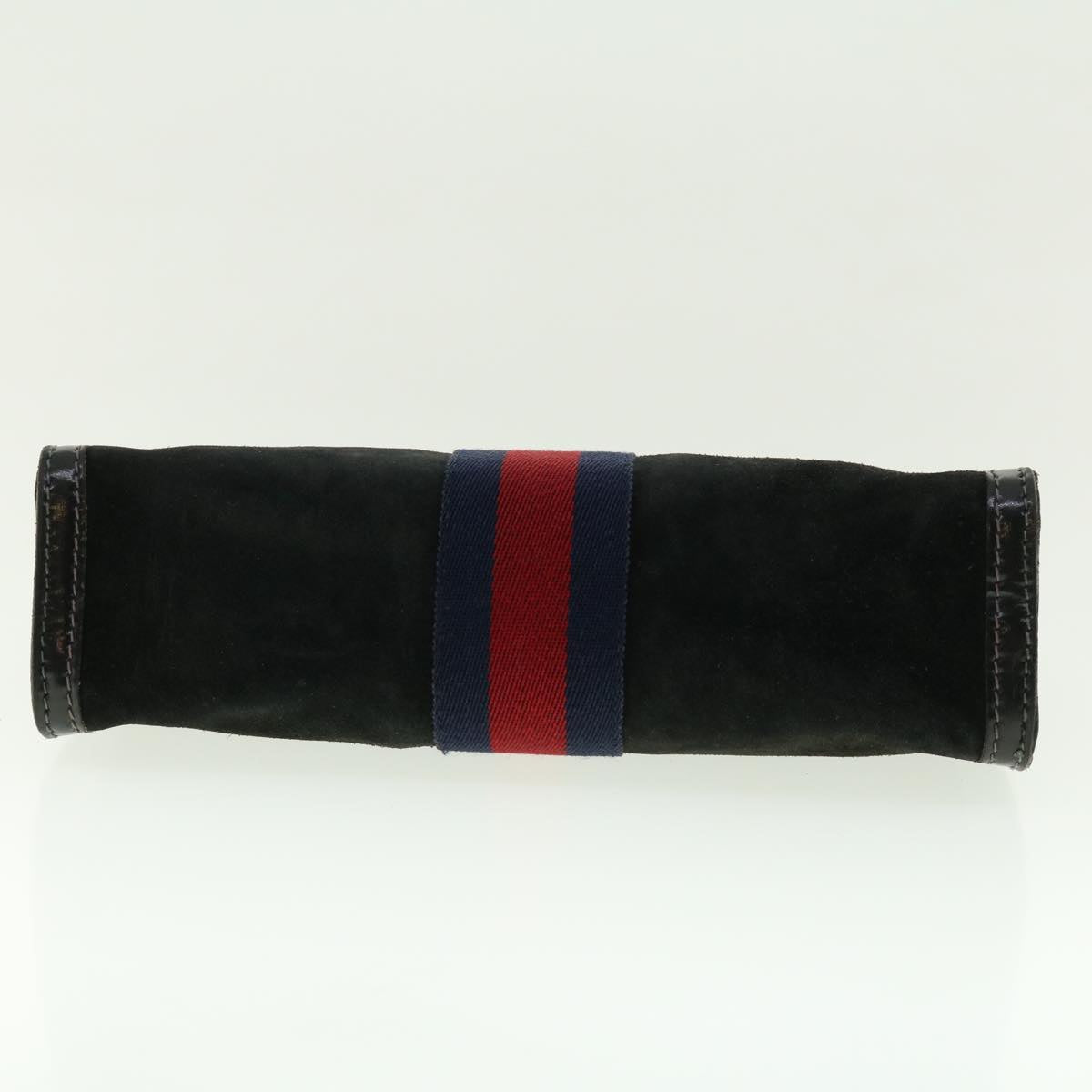 GUCCI Sherry Line Clutch Bag Suede Leather Black Red Navy Auth 39781