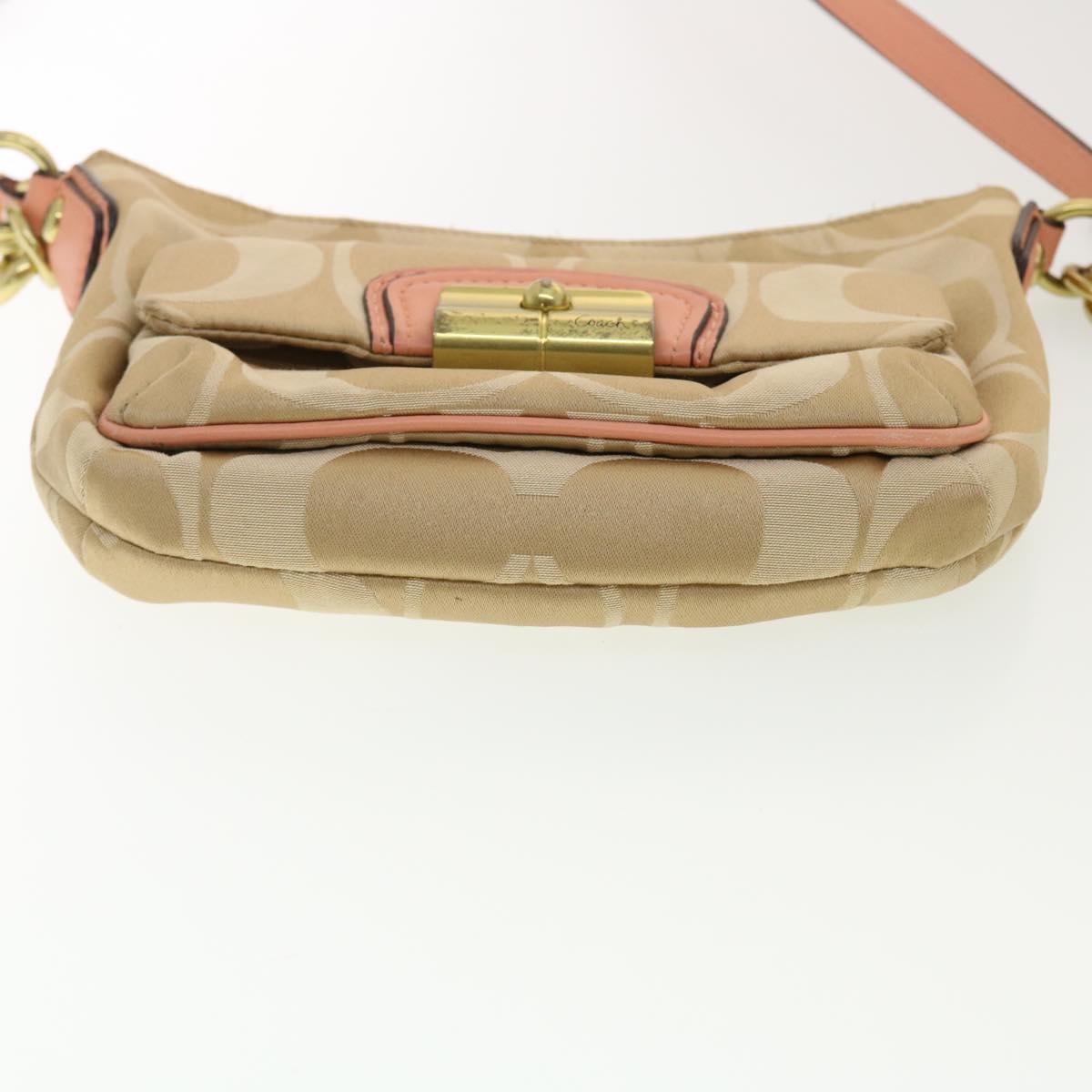 Coach Signature Canvas Shoulder Bag 2way Nylon 2Set Beige Pink Auth 39849