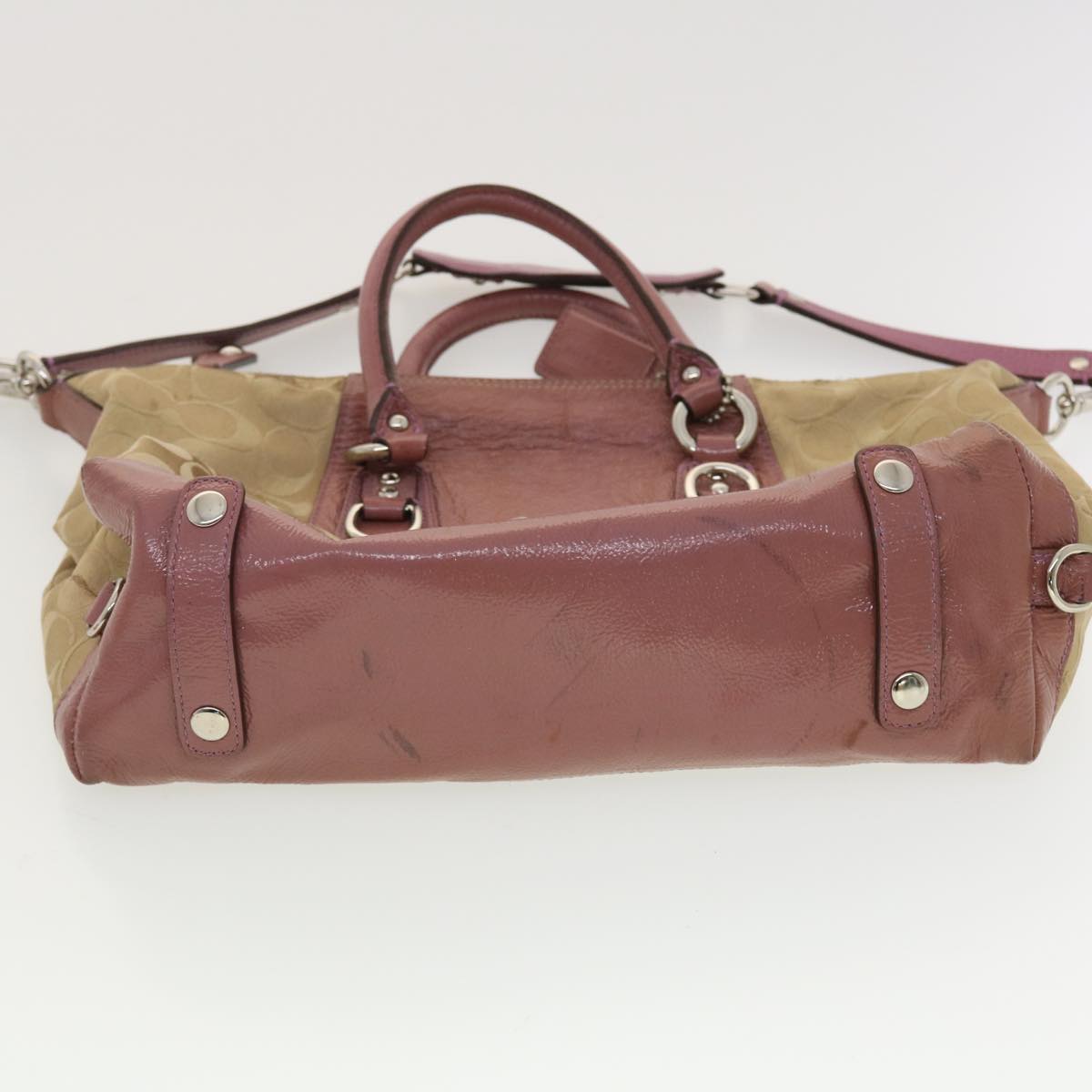 Coach Signature Canvas Shoulder Bag 2way Nylon 2Set Beige Pink Auth 39849