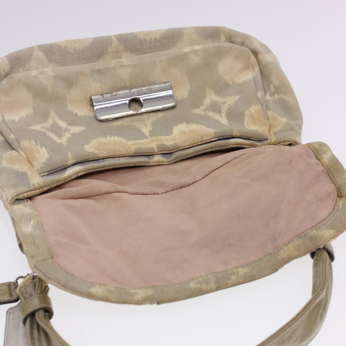 Coach Op Art Shoulder Bag Canvas 3Set Green Brown gray Auth 39852