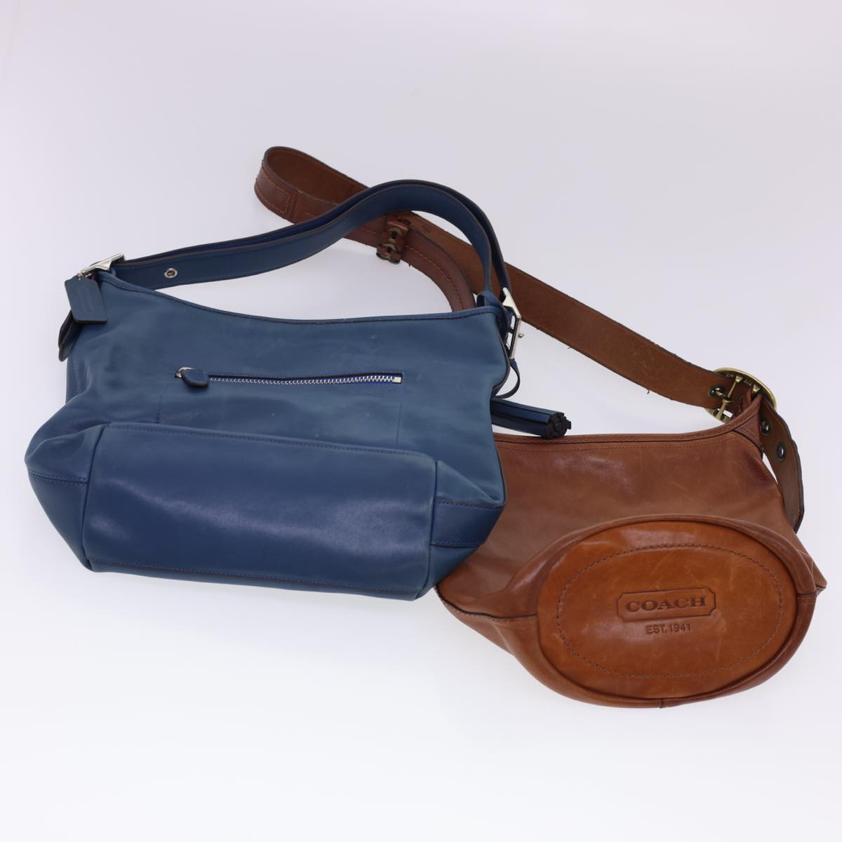Coach Shoulder Bag Leather 2Set Brown Blue Auth 39853