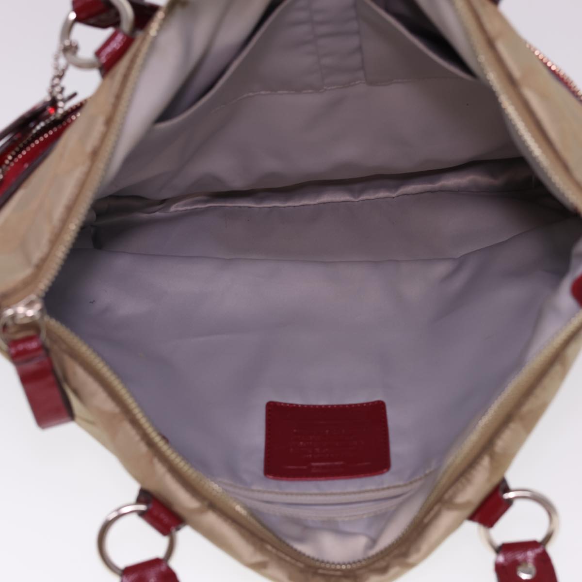 Coach Signature Canvas Shoulder Bag Nylon 2Set Beige Red pink Auth 39860