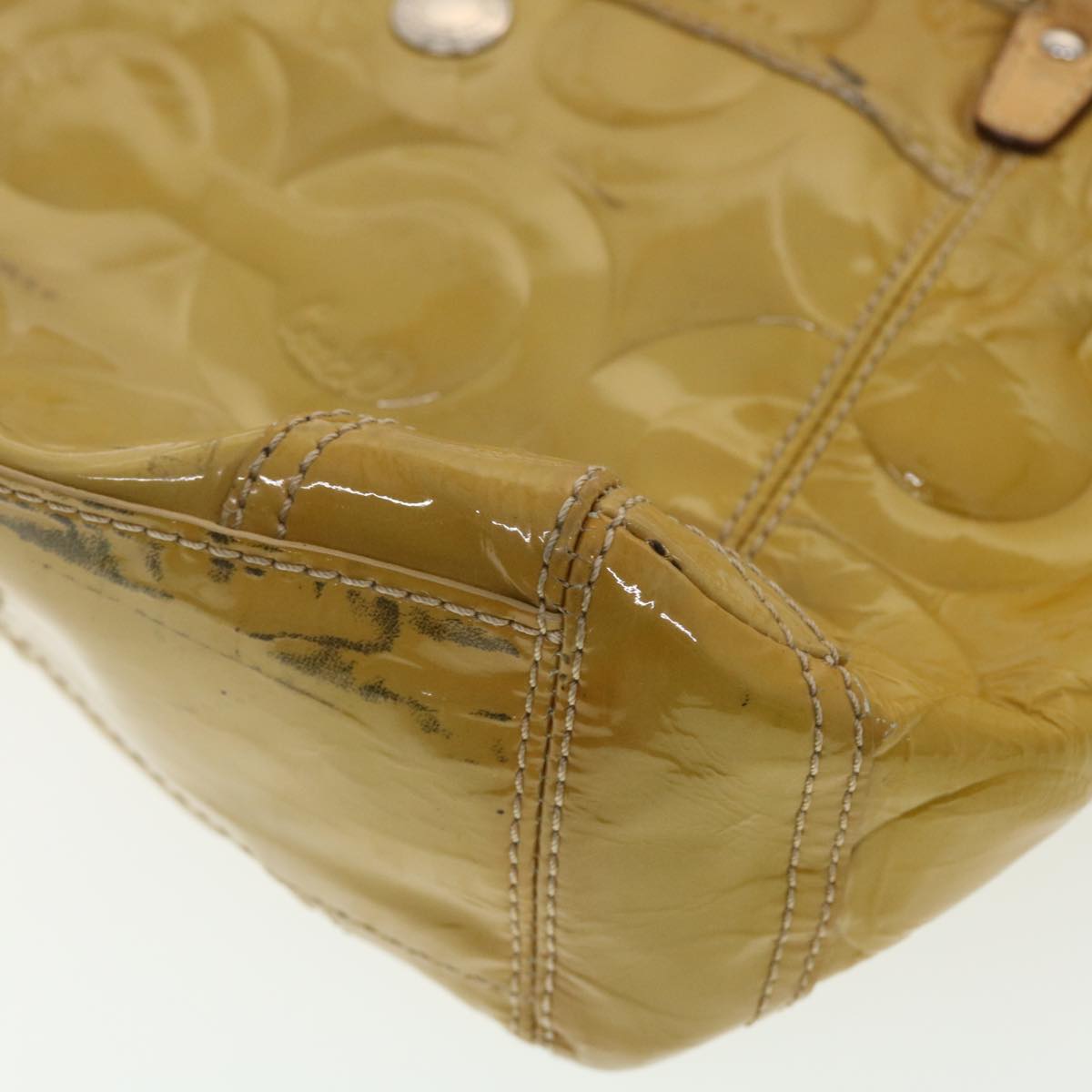Coach Signature Shoulder Bag PVC Leather Enamel 3Set Beige Yellow Auth 39861
