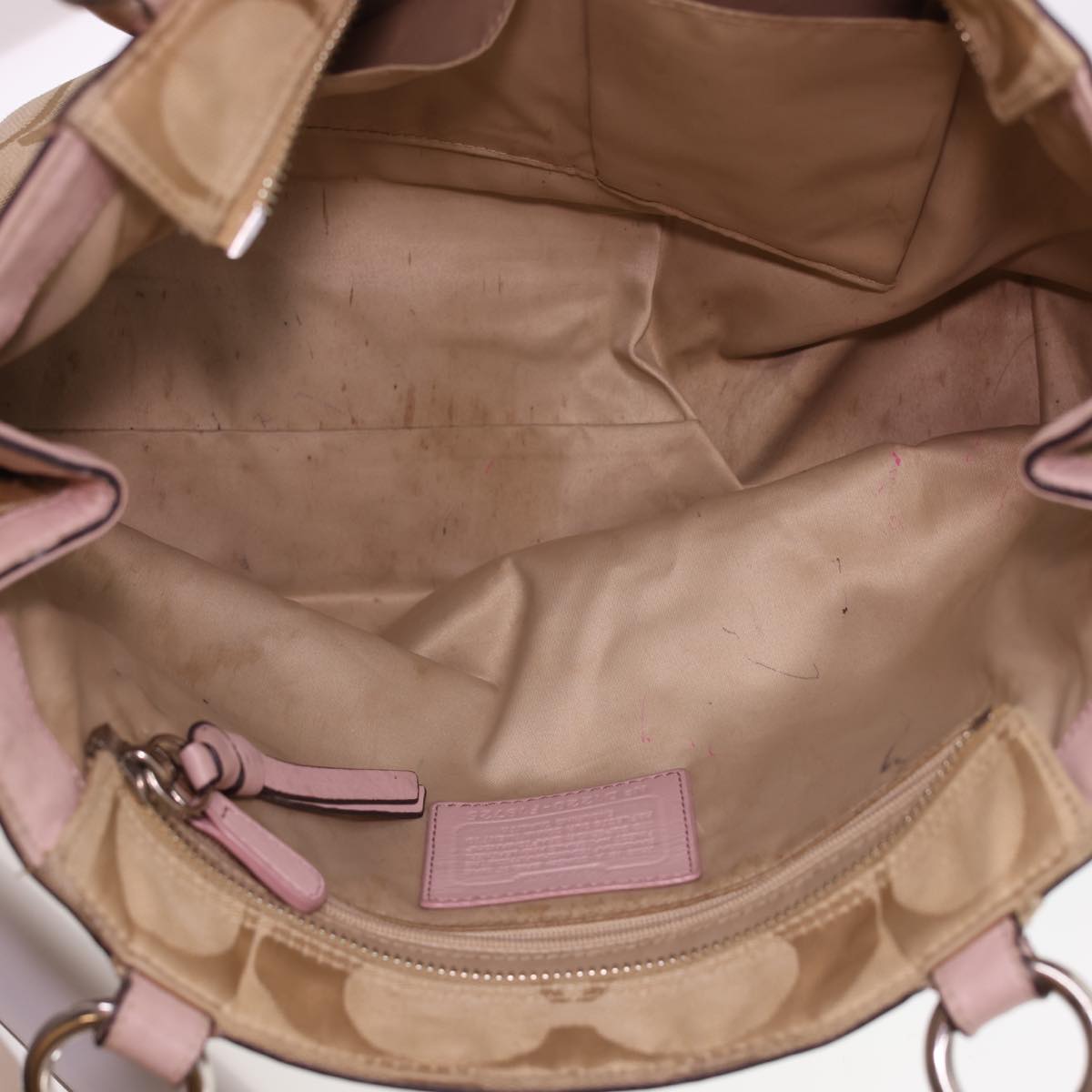 Coach Signature Canvas Shoulder Bag Nylon 3Set Beige Brown pink Auth 39867