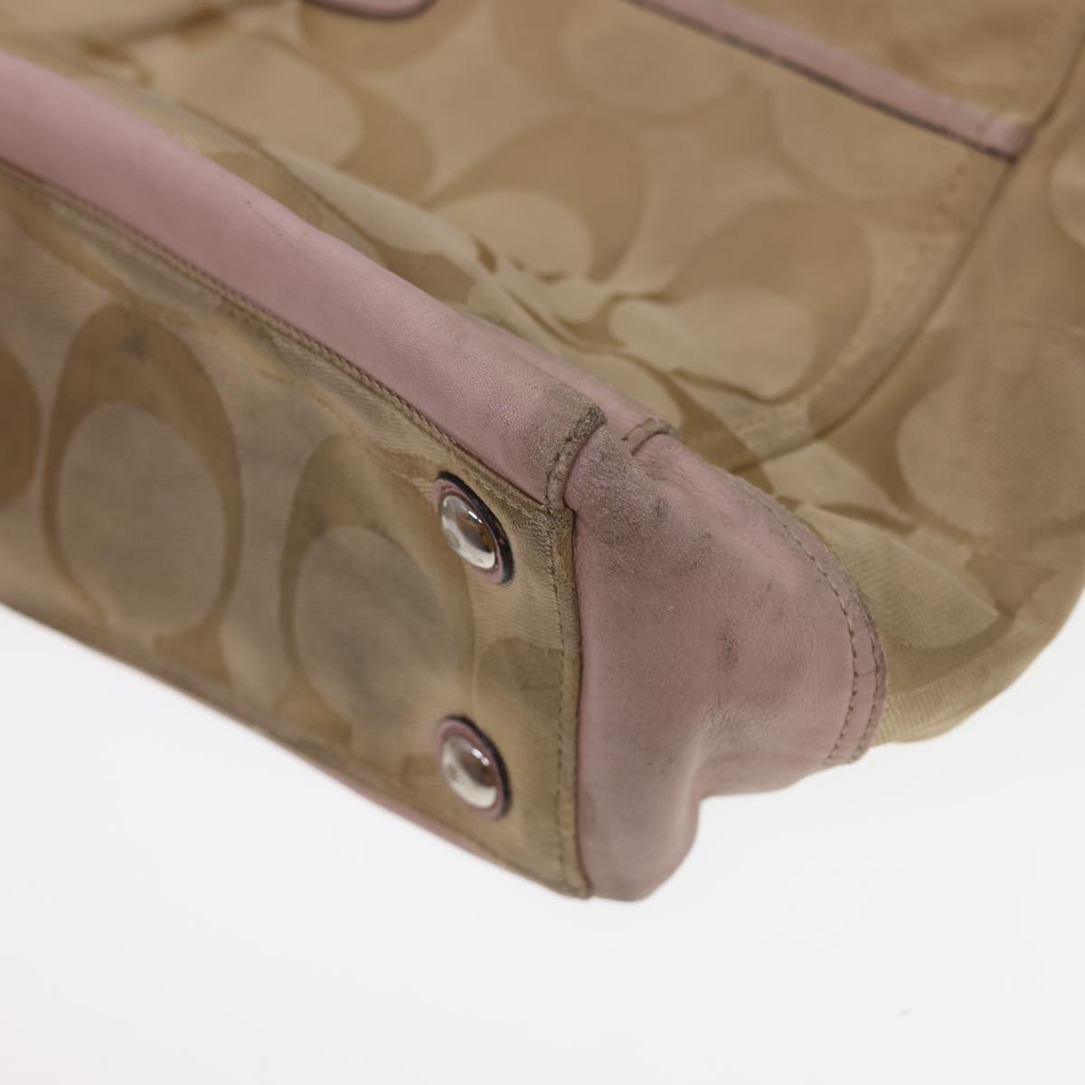Coach Signature Canvas Shoulder Bag Nylon 3Set Beige Brown pink Auth 39867