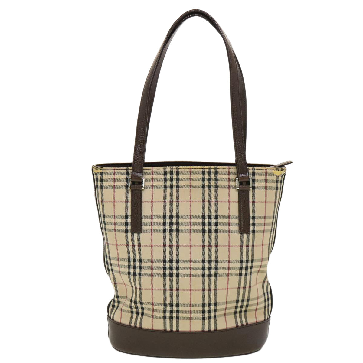 BURBERRY Nova Check Canvas Shoulder Bag Beige Black Red Auth 39931