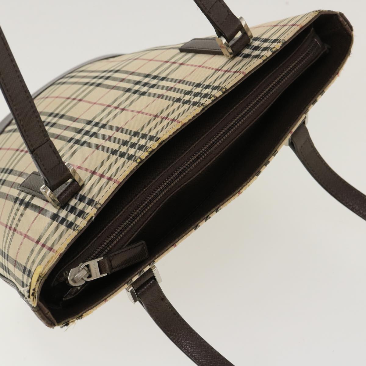 BURBERRY Nova Check Canvas Shoulder Bag Beige Black Red Auth 39931