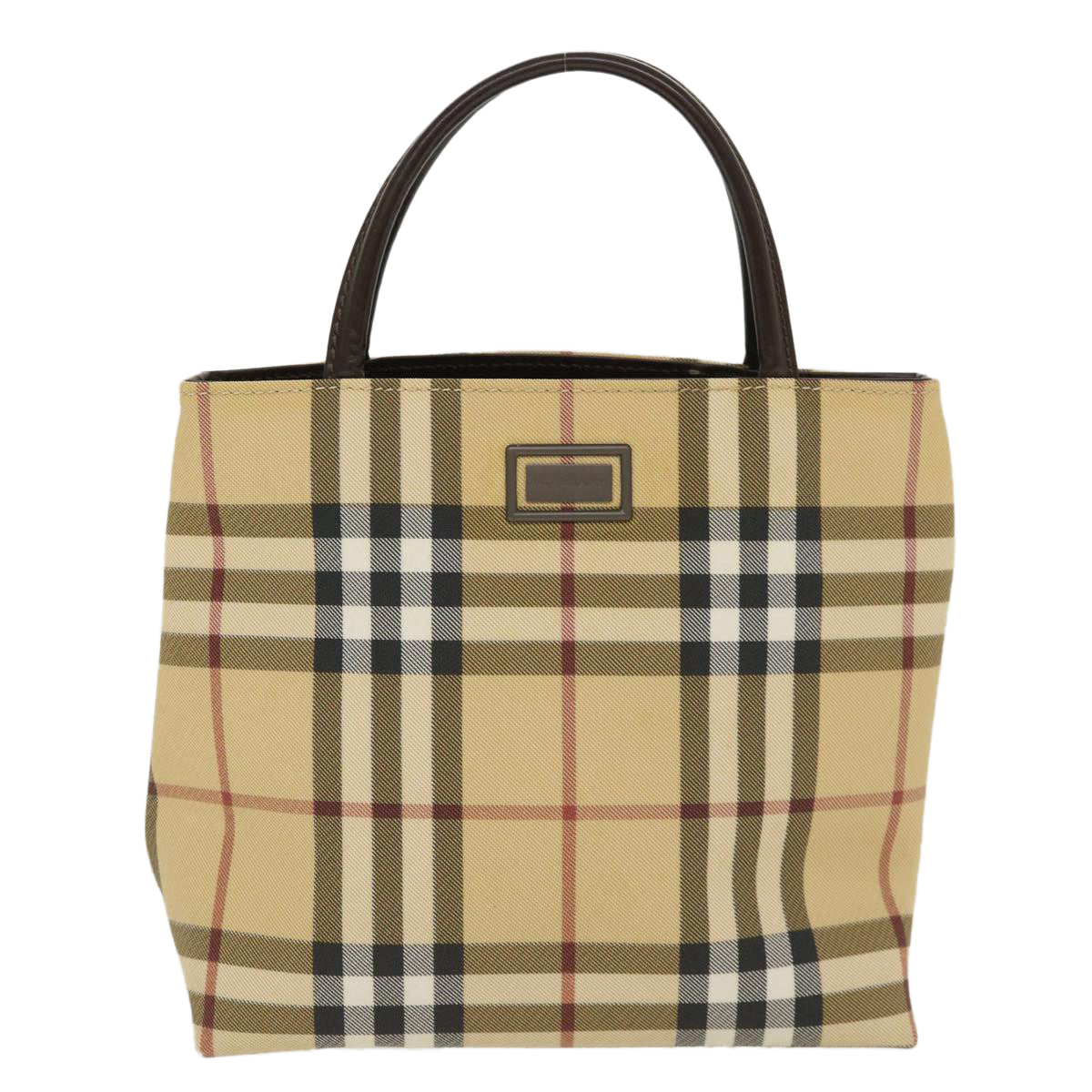 BURBERRY Nova Check Canvas Hand Bag PVC Leather Beige Black Red Auth 39932