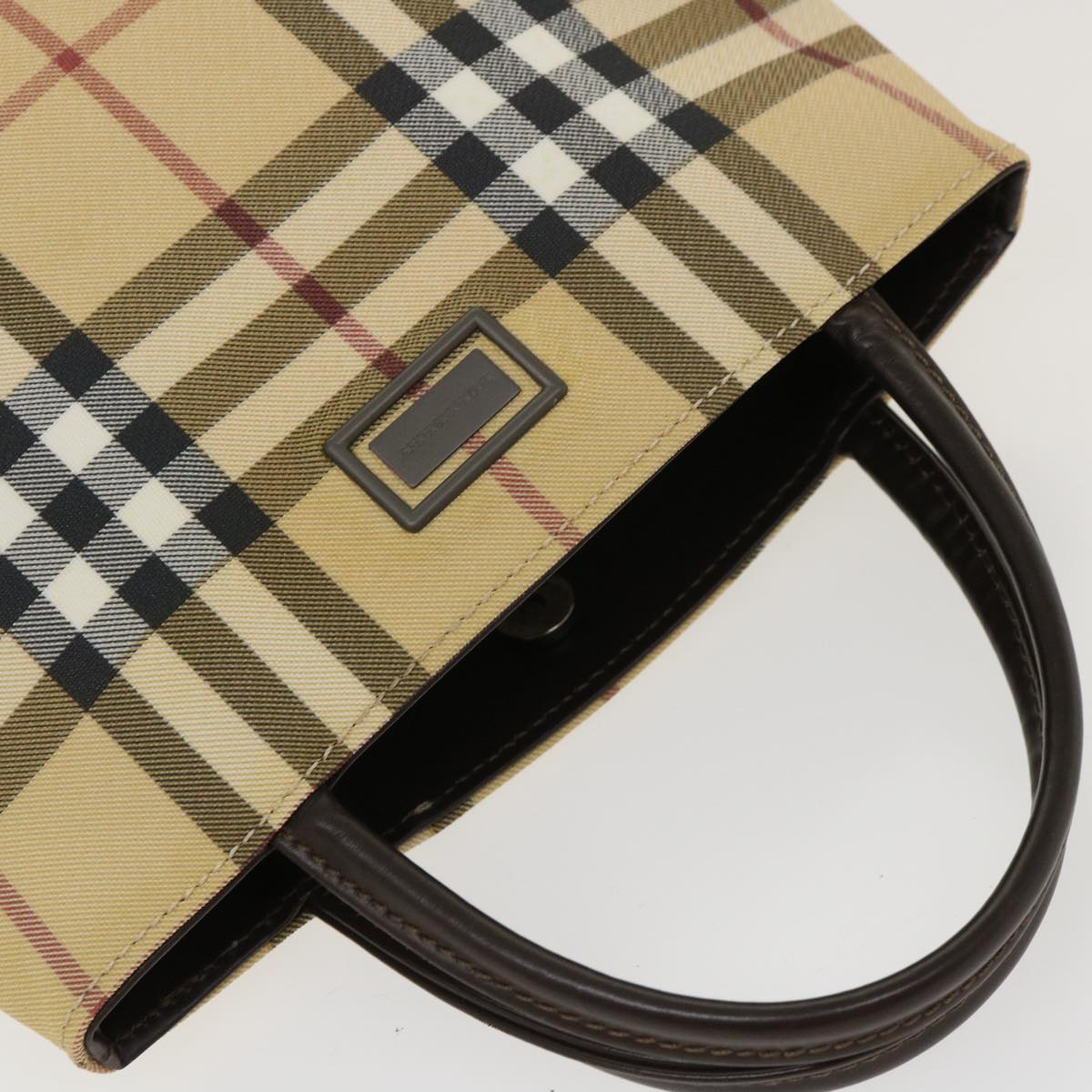 BURBERRY Nova Check Canvas Hand Bag PVC Leather Beige Black Red Auth 39932