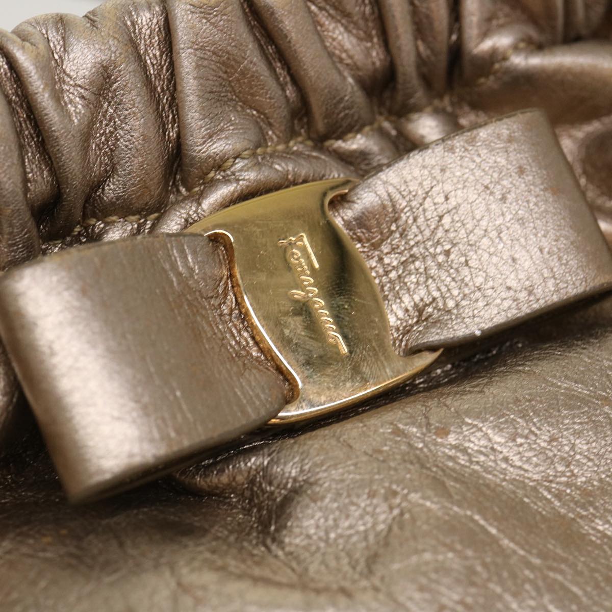 Salvatore Ferragamo Shoulder Bag Leather Bronze Auth 39941