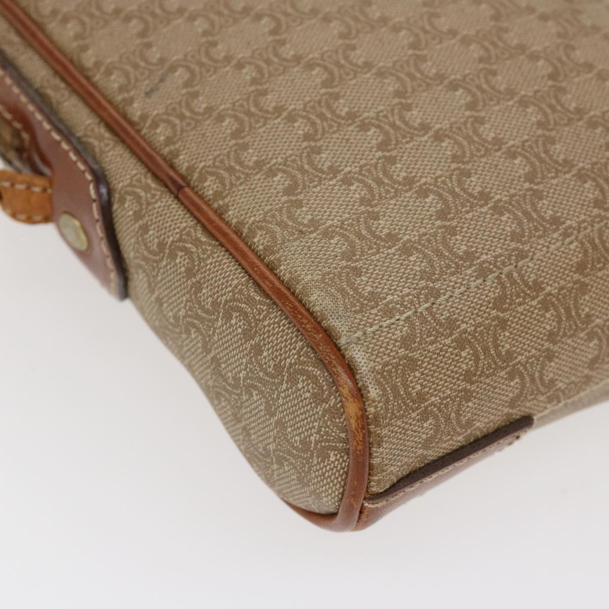 CELINE Macadam Canvas Shoulder Bag PVC Leather Beige Auth 39944