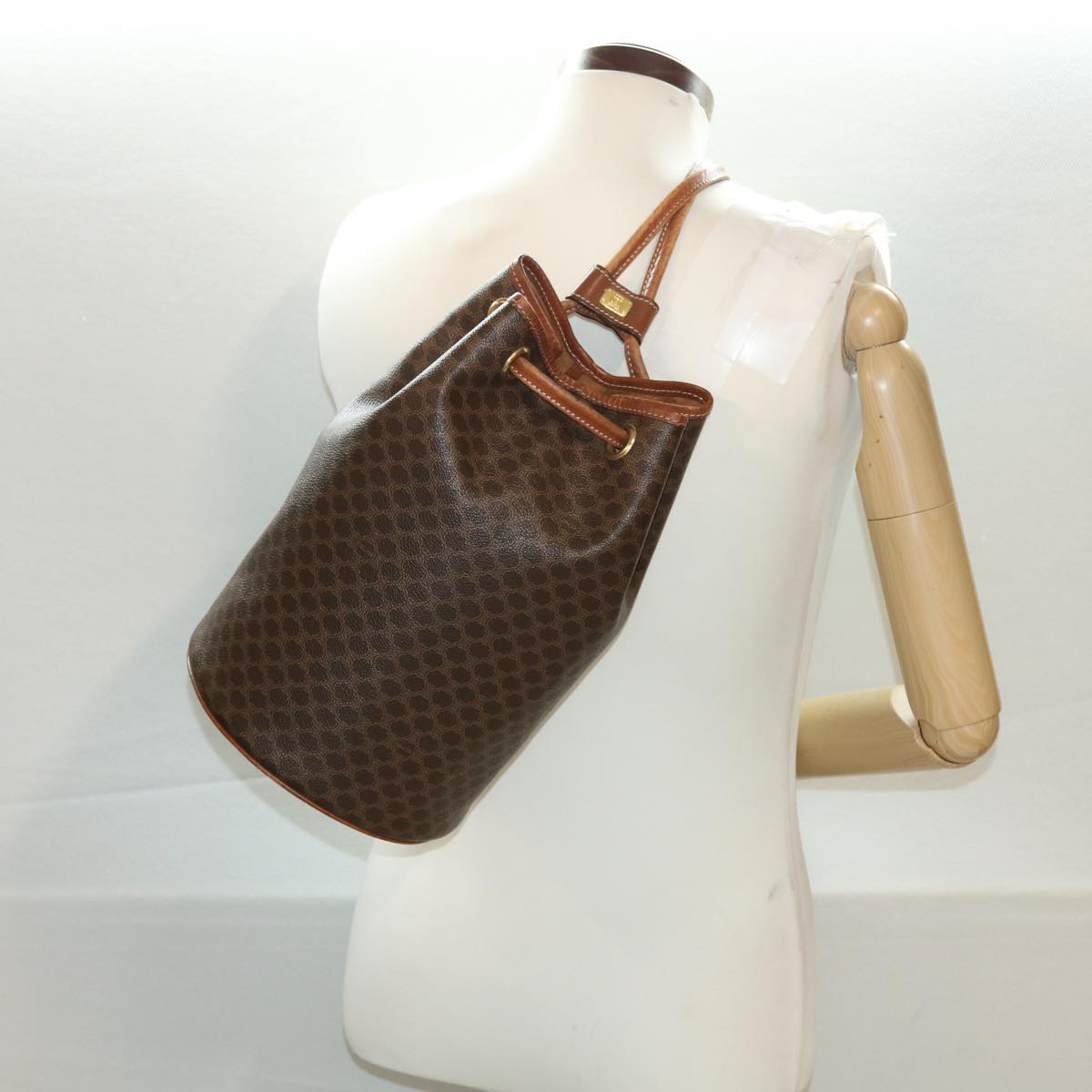 CELINE Macadam Canvas Shoulder Bag PVC Leather Brown Auth 39946