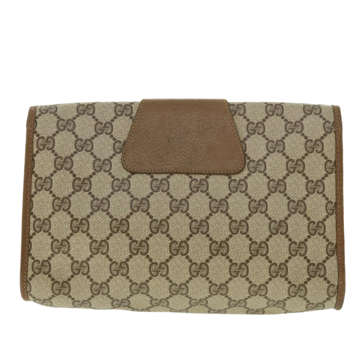 GUCCI Web Sherry Line GG Canvas Clutch Bag PVC Leather Beige Green Auth 39950 - 0