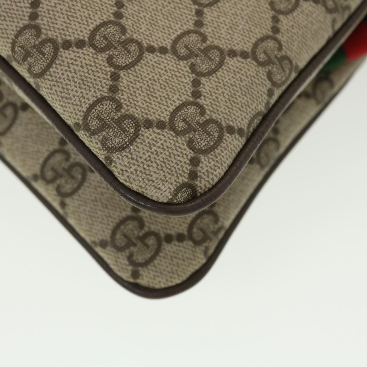 GUCCI Web Sherry Line GG Canvas Shoulder Bag PVC Leather Beige Green Auth 39953