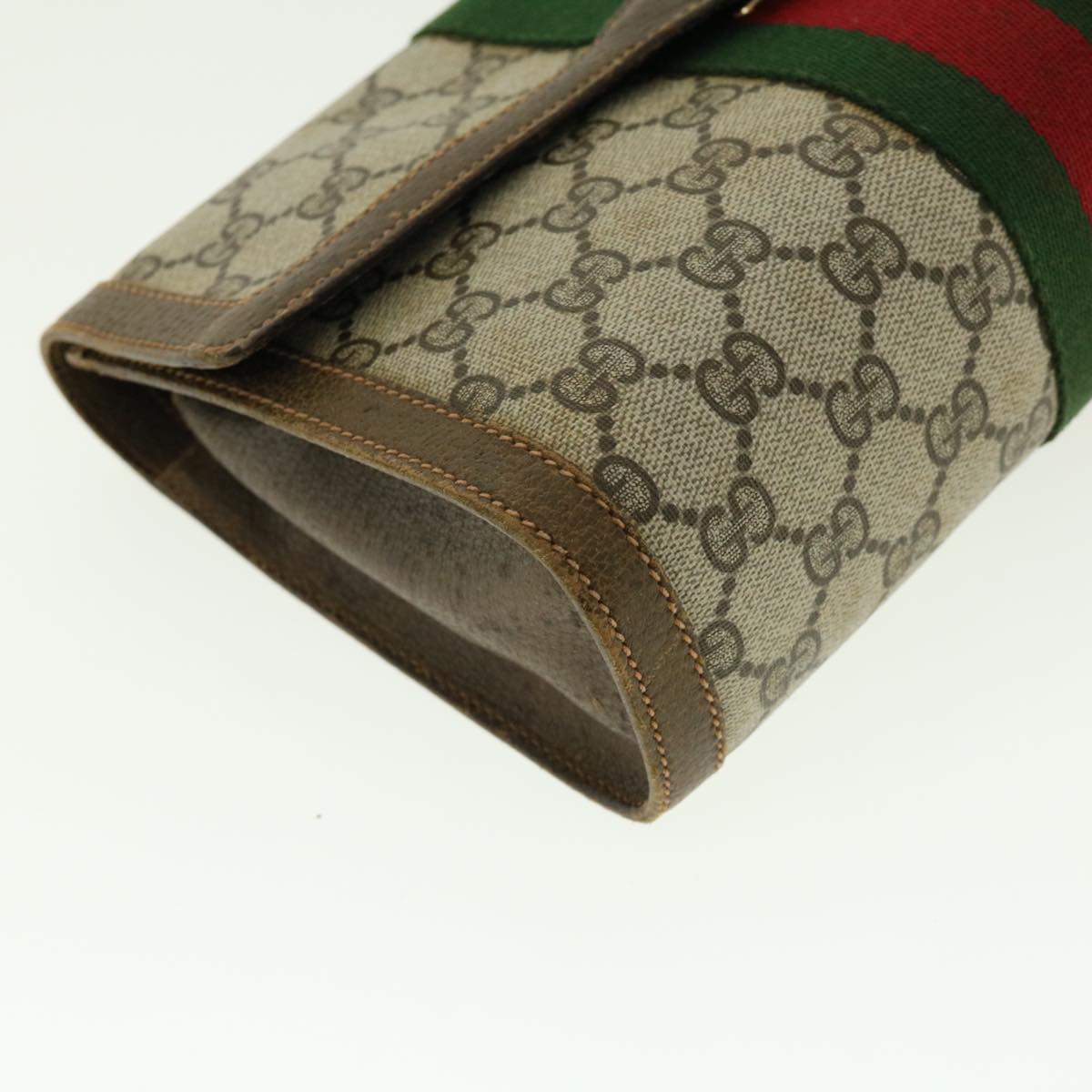 GUCCI Web Sherry Line GG Canvas Clutch Bag PVC Leather Beige Green Auth 39956