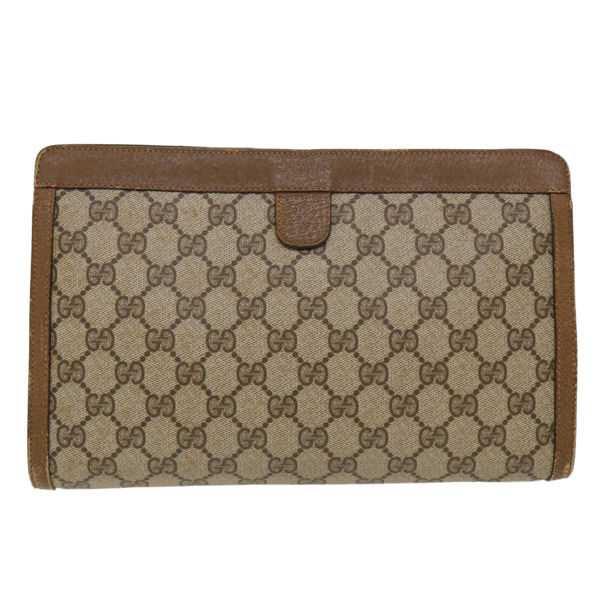 GUCCI Web Sherry Line GG Canvas Clutch Bag PVC Leather Beige Green Auth 39957 - 0