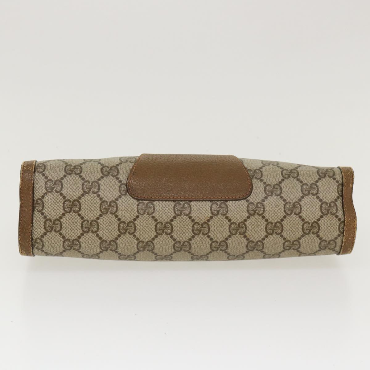 GUCCI Web Sherry Line GG Canvas Clutch Bag PVC Leather Beige Green Auth 39957